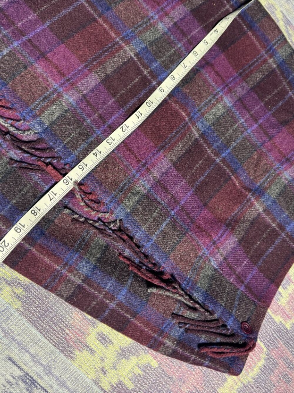 Talbots Plaid Fringe Wool Blend Wrap Skirt Purple Blue Sz 8 - Picture 10 of 15